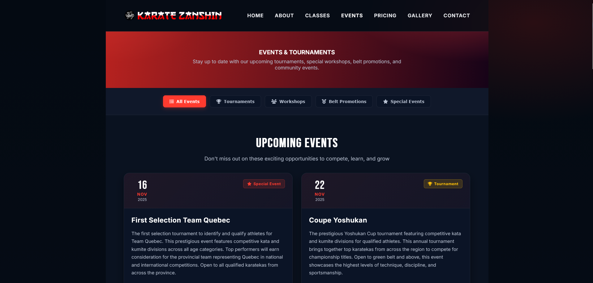 Karate Zanshin Academy Events Page